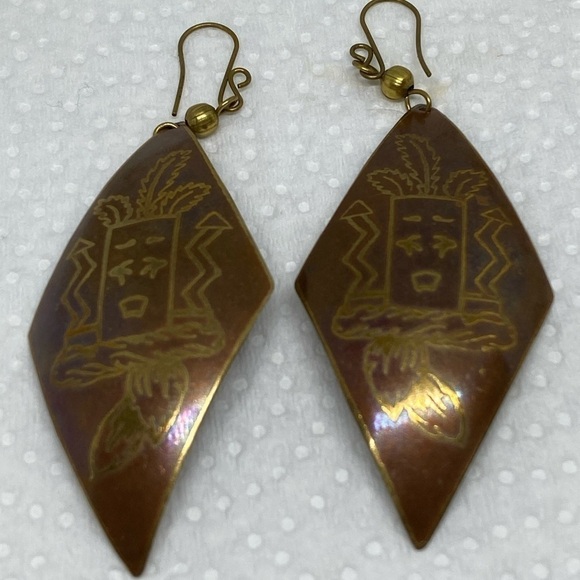 Earrings Hawaiian tiki earrings ki’i gold tone tribal fun - Picture 2 of 8